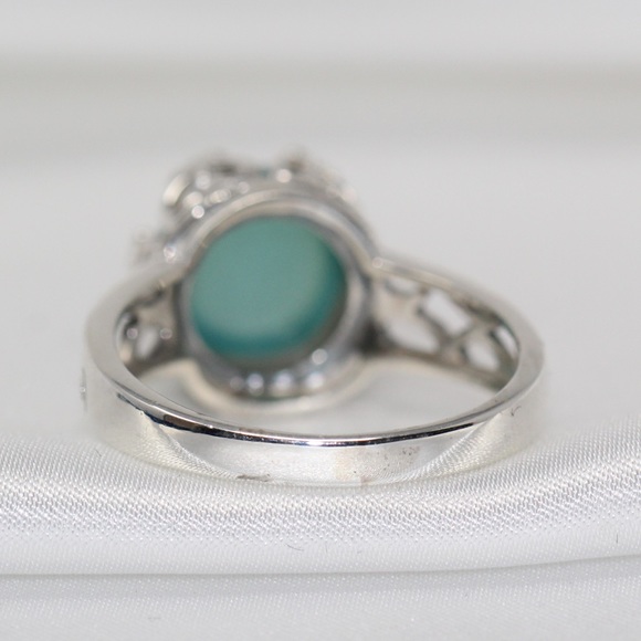 Handmade Sterling Silver - Blue Chalcedony Pool of Light Crowned Ring - size 9 - Picture 7 of 9